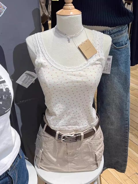 BM style brandy same American lace floral wide shoulder strap vest pure suspender hot girl top shorts women