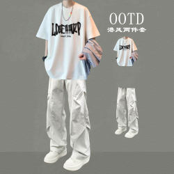 Round Neck Short-Sleeved Men's Summer American Fashion Brand Midsummer Popular Style Pure Cotton T-Shirt Men's Trendy New Clothes