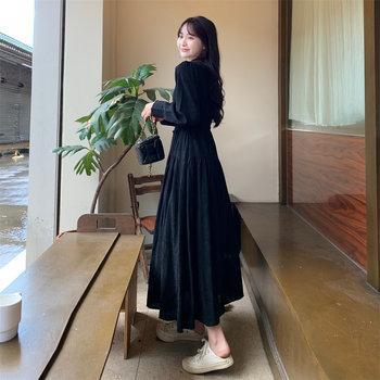 Fat mm Korean retro chic cotton and linen dress women's new tall maxi skirt to ankle slimming A-line skirt