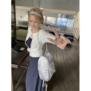 Large size fat mm French lace-up floral suspender dress for women in spring and summer new slim waist-hugging versatile temperament long skirt
