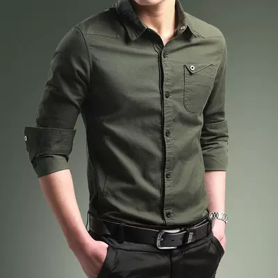 Army green Military shirt men long sleeve Uniform shirts man-Taobao