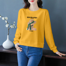 Pure Cotton Thin Sweatshirt for Women 2025 Spring and Autumn New Korean Style Loose Versatile Stylish Long-Sleeve T-Shirt Round Neck Top