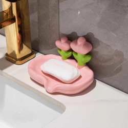 Creative cute flower soap box plastic punch-free drain household soap washbasin rack student dormitory