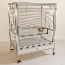 Stainless Steel Horizontal Wire Bird Cage, Large Medium to Large Parrot Cage, Tempered Glass Transparent Luxury Villa Aluminum Profile Cage