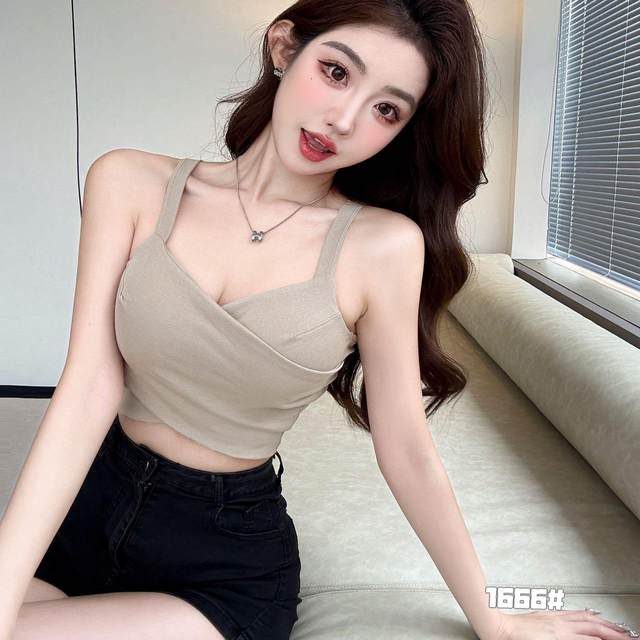 French sexy cross V-neck outer wear hot girl solid color versatile vest short small suspender women's summer sleeveless top