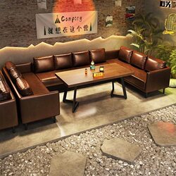 Retro-Style Tavern Bar Booth Sofa, Cafe, Western Restaurant, Dining Bar, Barbecue Shop, Lounge Bar Table and Chair Set, Simple Design