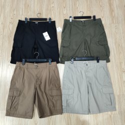 Foreign trade men's shorts with small holes in the flaws, cotton and polyurethane micro-elastic multi-pocket overalls, loose large size five-quarter pants, casual mid-length pants