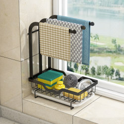 Window Sill Floor-Standing Kitchen Cloth Rack, Wall-Mounted, No-Drill Countertop Storage Rack, Dishcloth Drying and Draining Hanging Rack, Storage