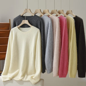 
The brushing process will cause floating hair to be removed and it will be cleaned out of season. It will not help. Women's brushed crew neck sweater 91936
