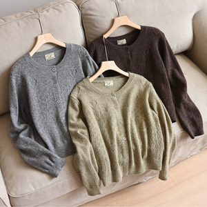 
No benefits, women's wool sweater, round neck three-dimensional love long-sleeved cardigan, autumn and winter women's clothing