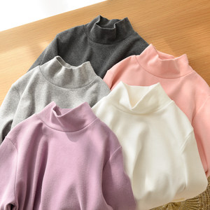 22003 Class A children's pure cotton fur base shirt for boys and girls half high neck warm long sleeve T-shirt for middle and big children
