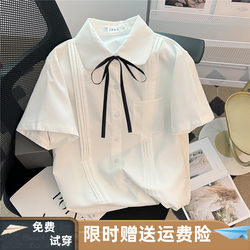 Summer Japanese-Style College Style Doll Collar Jk White Shirt for Women Versatile Pleated Lace-Up Bow Top