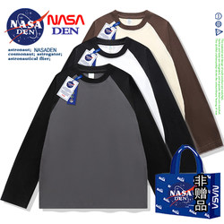 Nasa Co-Branded Spring and Autumn Pure Cotton Raglan Long-Sleeve T-Shirt for Men and Women, American Style Inner Wear with Contrasting Color Splicing