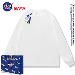 Nasa Collaboration American-Style Heavy Cotton T-Shirt Unisex Long-Sleeve Loose Original Solid White Base Shirt