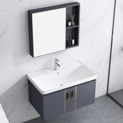 Household Washbasin Bathroom Vanity Cabinet Combination Space Aluminum Small Apartment Bathroom Cabinet Integrated Ceramic Washbasin