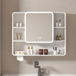 Rounded Corner Space Aluminum Smart Bathroom Mirror Cabinet Storage Cabinet Wall-Mounted with Makeup Storage Rack Vanity Mirror Box