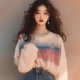 Rainbow striped round neck long sleeve sweater knitted sweater women's design niche high-end top women's new 2024 style