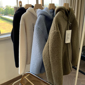 Daily order ~ good fitting room! New winter style loose and warm lamb fur hooded fleece jacket for women