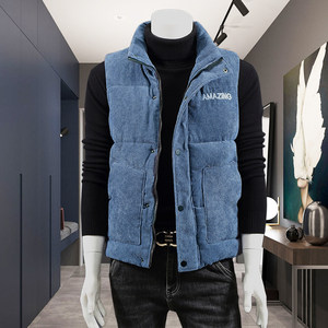
Thickened and warm Korean style trendy corduroy vest for men winter cotton waistcoat boy Korean men's vest handsome vest
