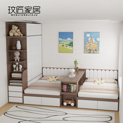 Children's Double Bed with Partition, Tatami Storage Bed, Twin Beds That Don'T Interfere with Each Other, Bedroom Pull-Out Desk, Second-Child Bed