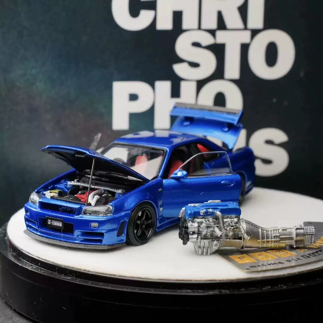 PGM 1:64 尼桑GTR R34 Z-TUNE 金属蓝合金全开仿真汽车模型-Taobao Malaysia