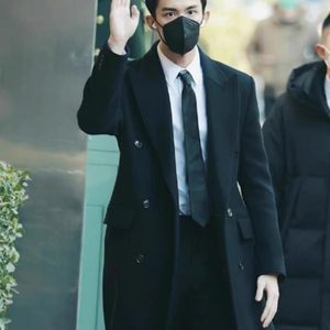 
Wu Lei's same woolen coat men's mid-length loose business casual windbreaker autumn and winter woolen coat over the knee