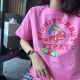 Mr. Mark's homemade cherry pattern rose pink white pure cotton comfortable loose Korean version sweet short-sleeved T-shirt for women