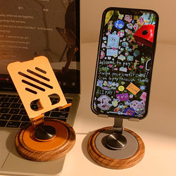 High-Quality Walnut Wood and Metal Phone Stand, Desktop Rotatable and Foldable, Perfect for Watching Shows, Student Tablet and iPad Holder