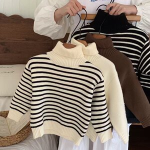 Children's autumn and winter thick turtleneck sweater for boys and girls versatile pullover knitted sweater for children's clothing for winter warm thread Korean version
