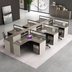 Staff Office Desk and Chair Set, Simple Modern 6-Person Workstation with Financial Screen Partition, Office Cubicles, Employee Desks