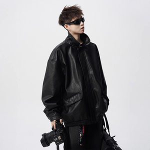 
American high street motorcycle leather jacket for men in spring heavy retro lapel leather jacket cleanfit versatile couple coat