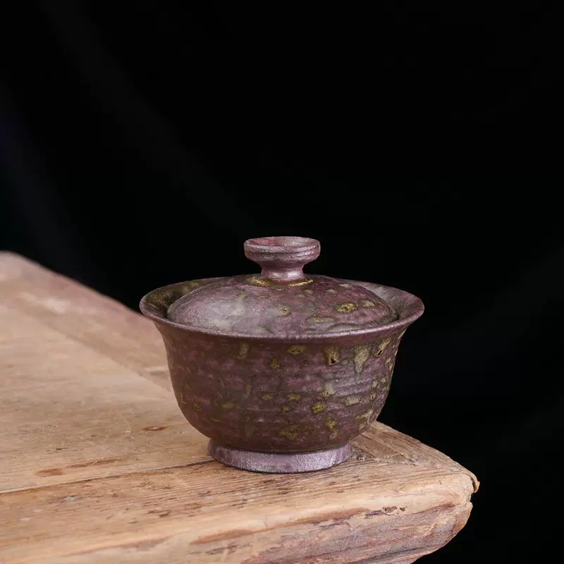 水云制陶纯手工制作粗陶手拉坯成型三才盖碗潮州工夫茶具复古茶器 