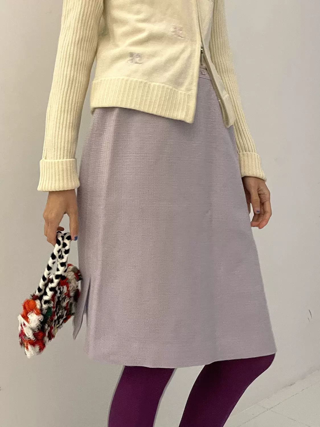 Vintage Courreges 薄紫金属标志羊毛半裙 未使用有吊牌 Vintage Courreges 薄紫金属标志羊毛半裙 未使用有吊牌