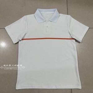 
Middle and high school student uniforms, short-sleeved white mesh pique cotton with orange bottom reflective strips, casual sports, neutral, can be customized