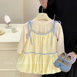 Baby Clothes Spring and Autumn Style Casual Pure Cotton Stylish Princess Suspender Dress Two-Piece Set One-Year-Old Girl Spring Outfit Trendy
