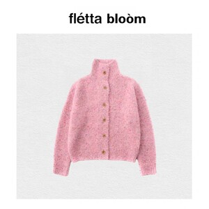 
[Ready stock] fletta bloom Korean niche variegated knitted cardigan stand collar long-sleeved sweater knitted top