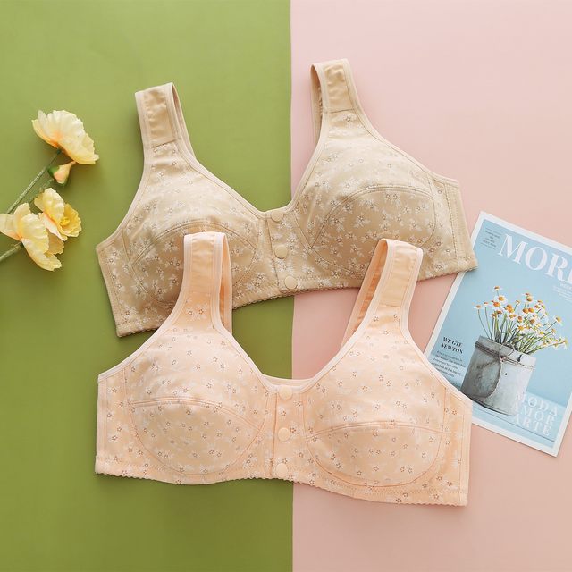 No steel wire sports comfortable front buckle pure cotton large size middle-aged and elderly thin cotton anti-convex wide shoulder strap vest bra