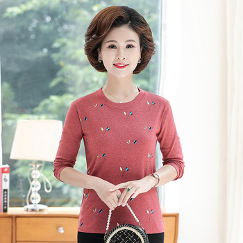 Middle-aged and elderly women's cotton round neck bottoming shirt tops