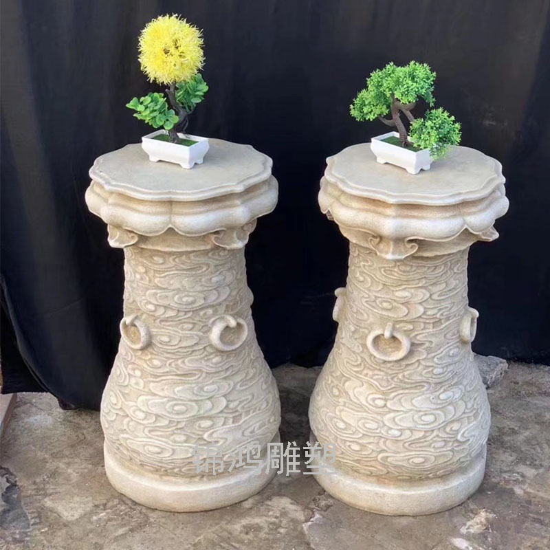 白い大理石の柱、石の台座、花台 - 中国風ガーデンオーナメント