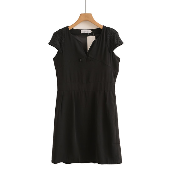 
Breastfeeding summer dress 2025 new temperament solid color high waist slim sleeveless dress black V-neck short-sleeved lace