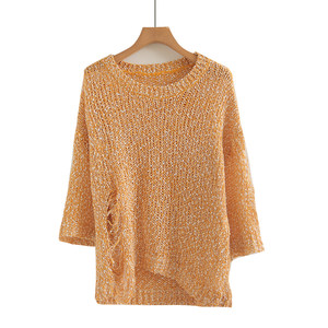 
2025 new autumn style hollow design loose outer pullover nine-quarter sleeve sweater lazy style soft waxy sweater