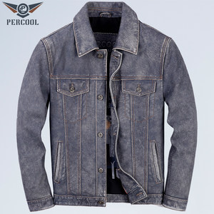 
Pike Fashion Genuine Leather Clothes Men's Head Layer Slim Short Motorcycle Leather Jacket Retro Aged Lapel Jacket