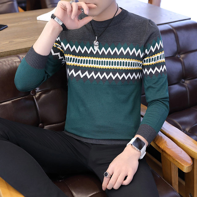 Autumn and winter men's Chinese style round neck sweater sweater youth ...