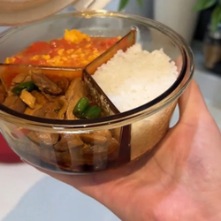 Three-Compartment Lunch Box, Round Glass, Microwaveable, Lunch Box for Office Workers, Soup Bowl, Separated Fresh-Keeping Box