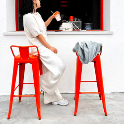 Iron Orange Bar Chair with High Backrest, Simple Modern Bar Chair, Outdoor Balcony Bar Chair, Metal High Stool
