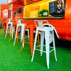 Wrought Iron Orange Bar Stool with High Backrest, Simple Modern Bar Chair, Outdoor Balcony Factory White Metal High Stool