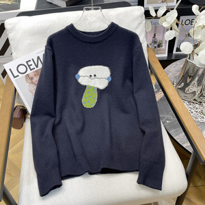 
Uncle Beard Plus Size Women's Spring and Autumn New College Style Cartoon Mushroom Sweater Fat mm Slimming Round Neck Pullover Sweater