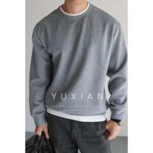 
YUXIAN Japanese round neck space cotton fake two-piece hanging anti-wrinkle loose long-sleeved T-shirt versatile casual spring and autumn men