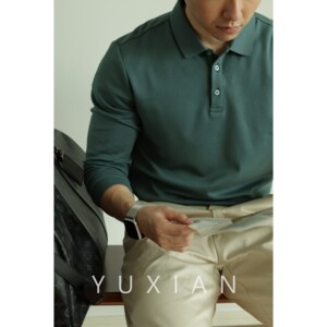 Yuxian leisure mulberry silk lapel long -sleeved POLO shirt men's T -shirt Paul casual business commute spring and autumn
