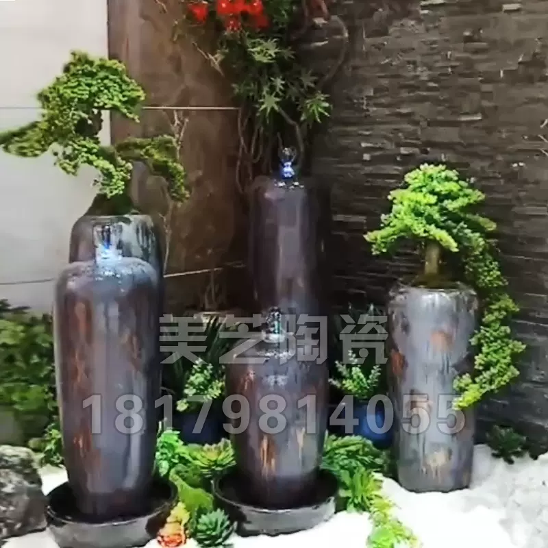 院子复古粗陶流水景观喷泉陶罐跌水摆件喷水大花瓶涌泉冒水缸坛子-Taobao